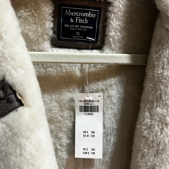 Abercrombie & Fitch Brown Suede Jacket with Cream Shearling Trim - Picture 9 of 10